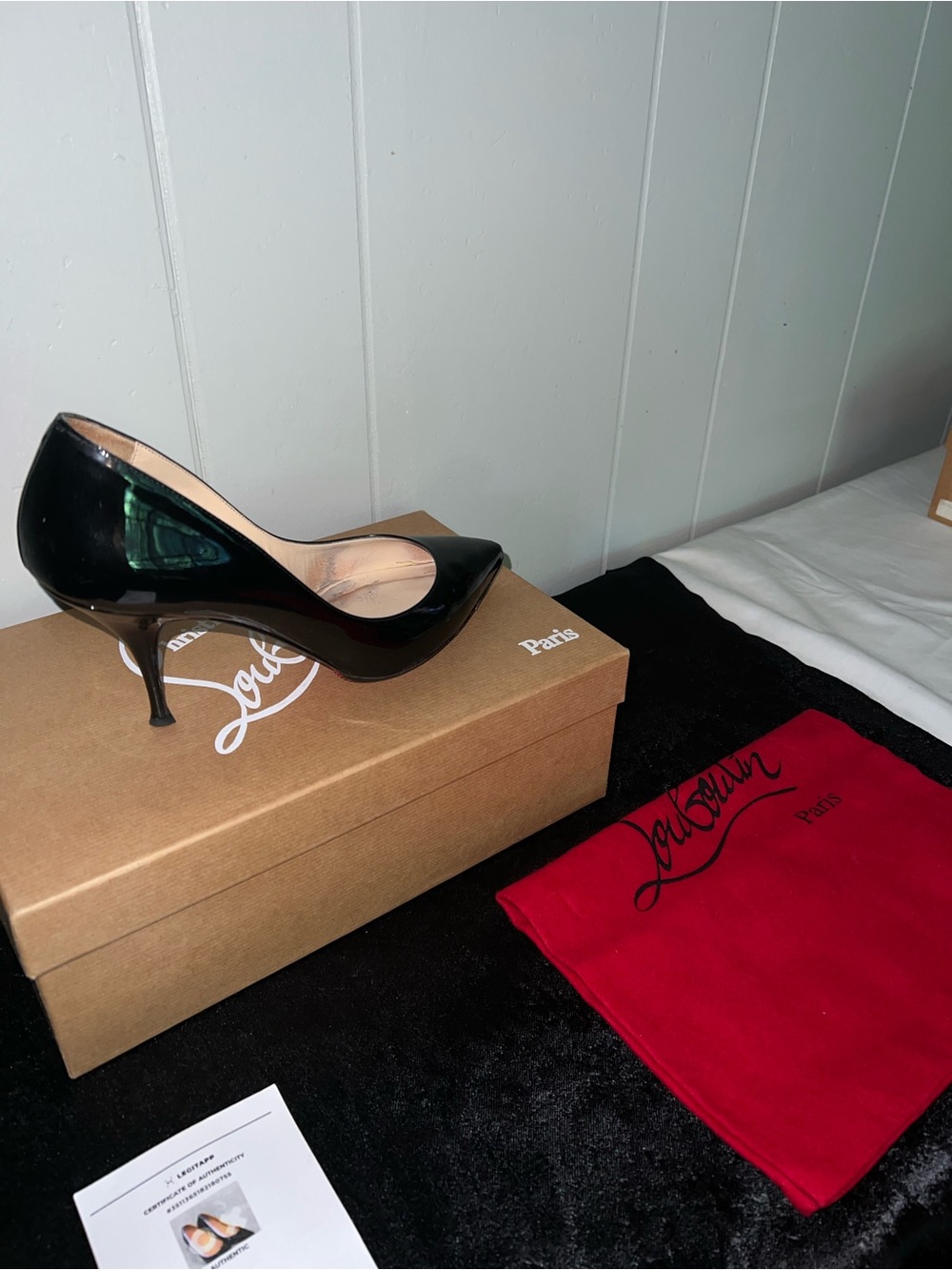 Christian Louboutin Black Patent Leather Peep-Toe Stiletto Pumps